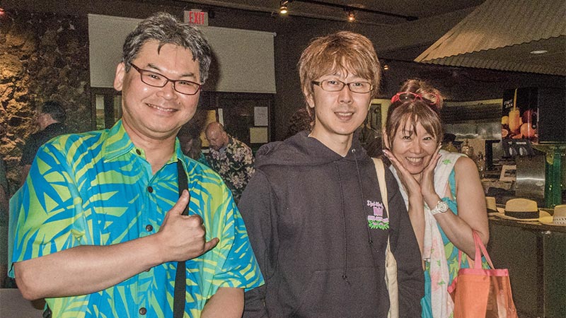 Shinichi, Tetsuya Ishiyama, and Mayumi Kaneko at the 2017 Maui Steel Guitar Festival