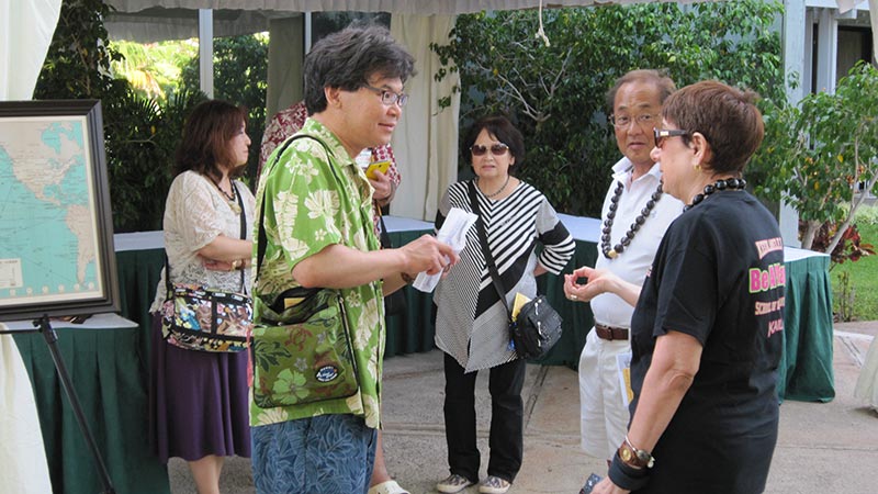 Kumiko, Shinichi, Kumiko's mom, Dr. Kris Oka, and Pūloko Hayes at the 2015 Maui Steel Guitar Festival